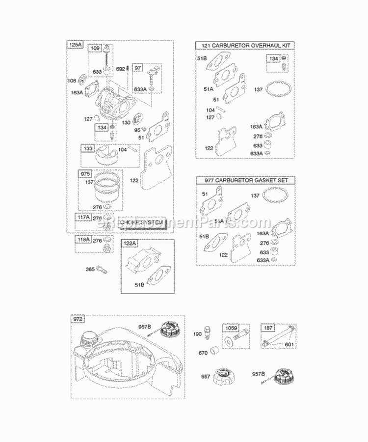 Carburetor Fuel Supply Diagram and Parts List for 12F612-0115-B1  Briggs and Stratton Engine